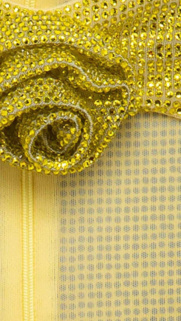 AIIZIE ROSETTE CUT OUT EMBELLISHED MINI DRESS IN YELLOW - product image