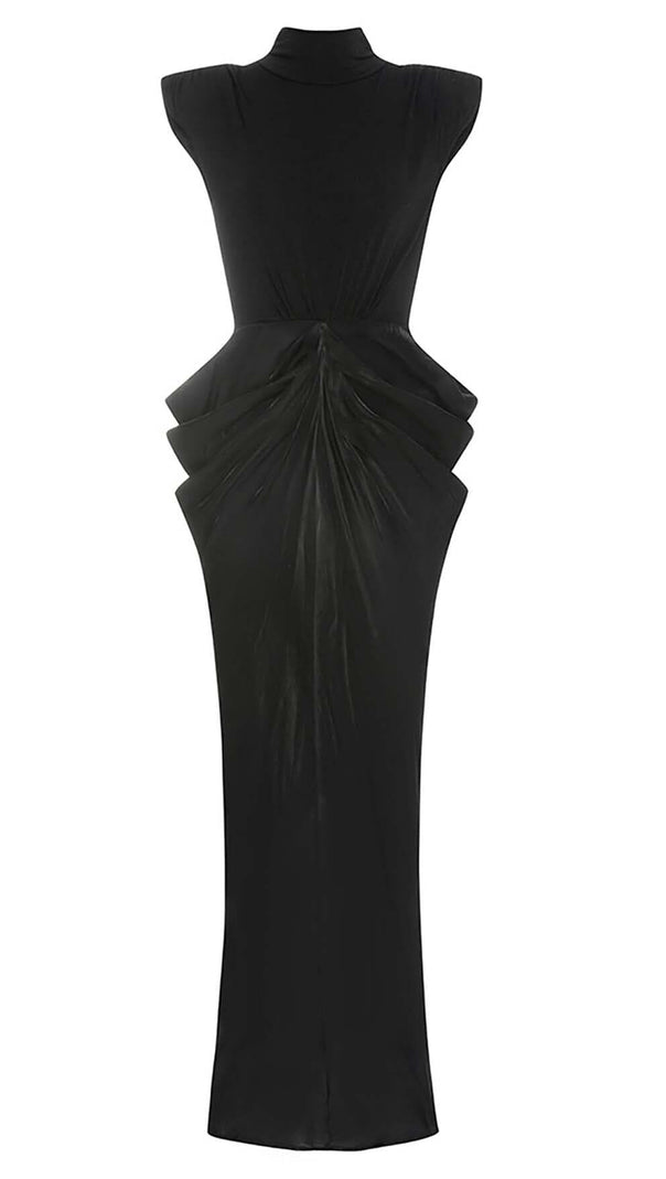 AIIZIE RUCHED OFF SLEEVE MAXI DRESS IN BLACK - product image