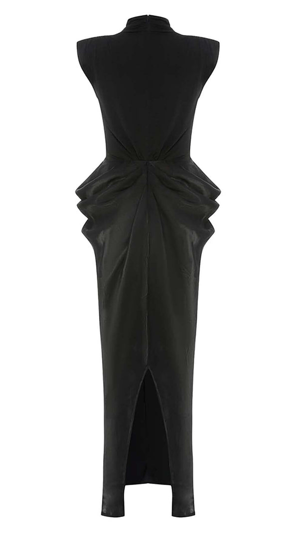 AIIZIE RUCHED OFF SLEEVE MAXI DRESS IN BLACK - product image