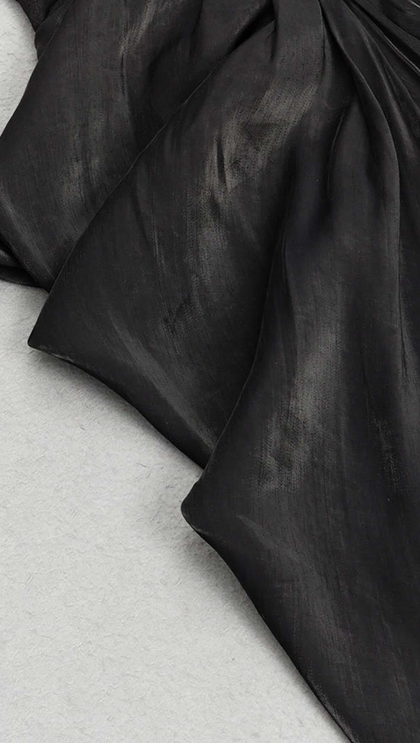 AIIZIE RUCHED OFF SLEEVE MAXI DRESS IN BLACK - product image