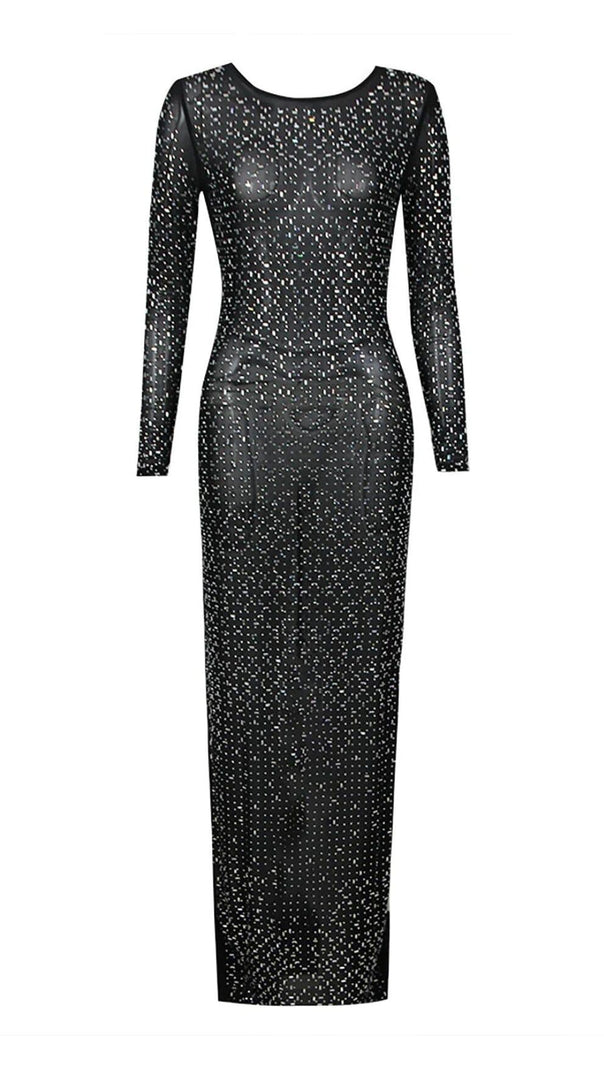 AIIZIE SEQUIN LACE PERSPECTIVE DRESS IN BLACK - product image