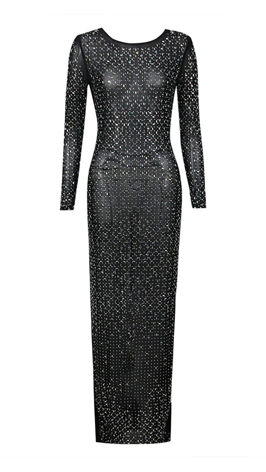 SEQUIN LACE PERSPECTIVE DRESS IN BLACK