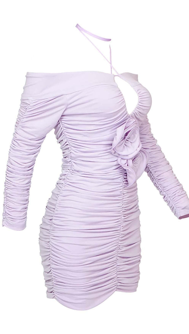 AIIZIE RUCHED OFF-SHOULDER MINI DRESS IN ILAC - product image