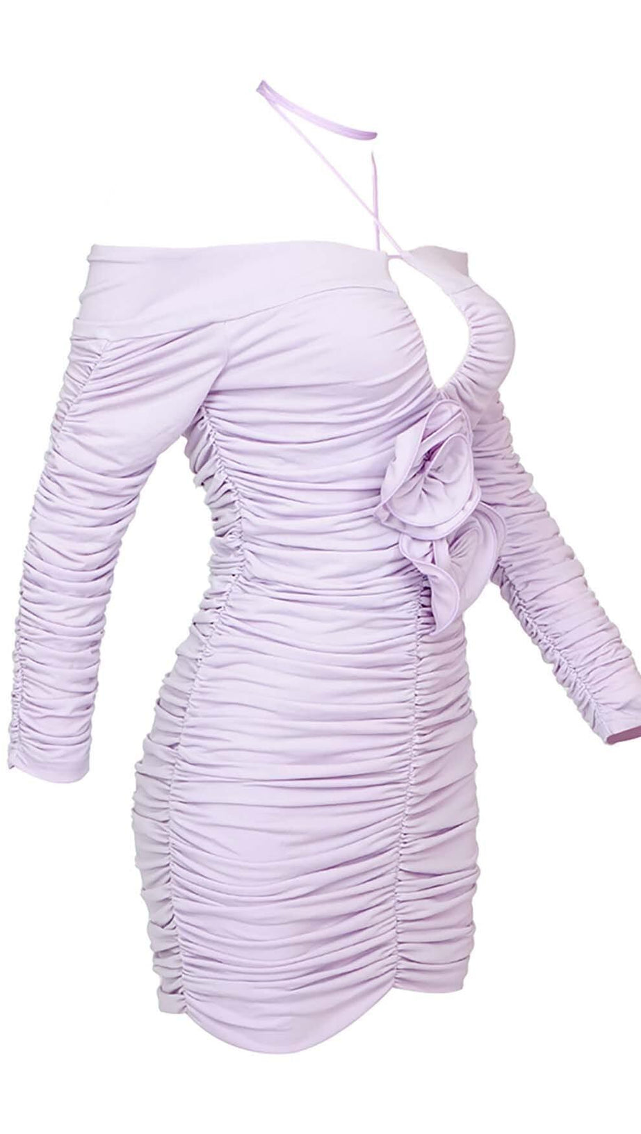 RUCHED OFF-SHOULDER MINI DRESS IN ILAC