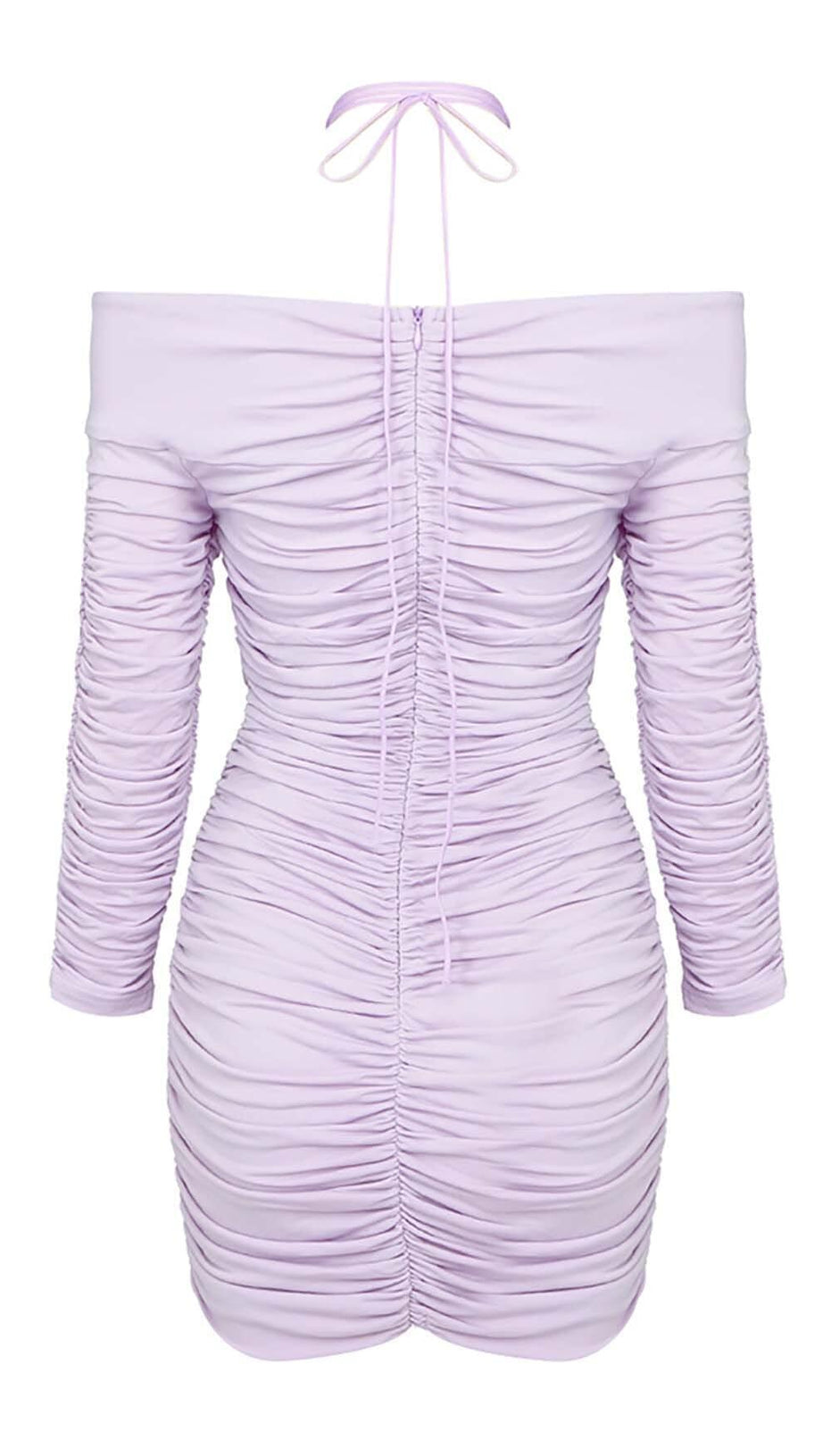 RUCHED OFF-SHOULDER MINI DRESS IN ILAC