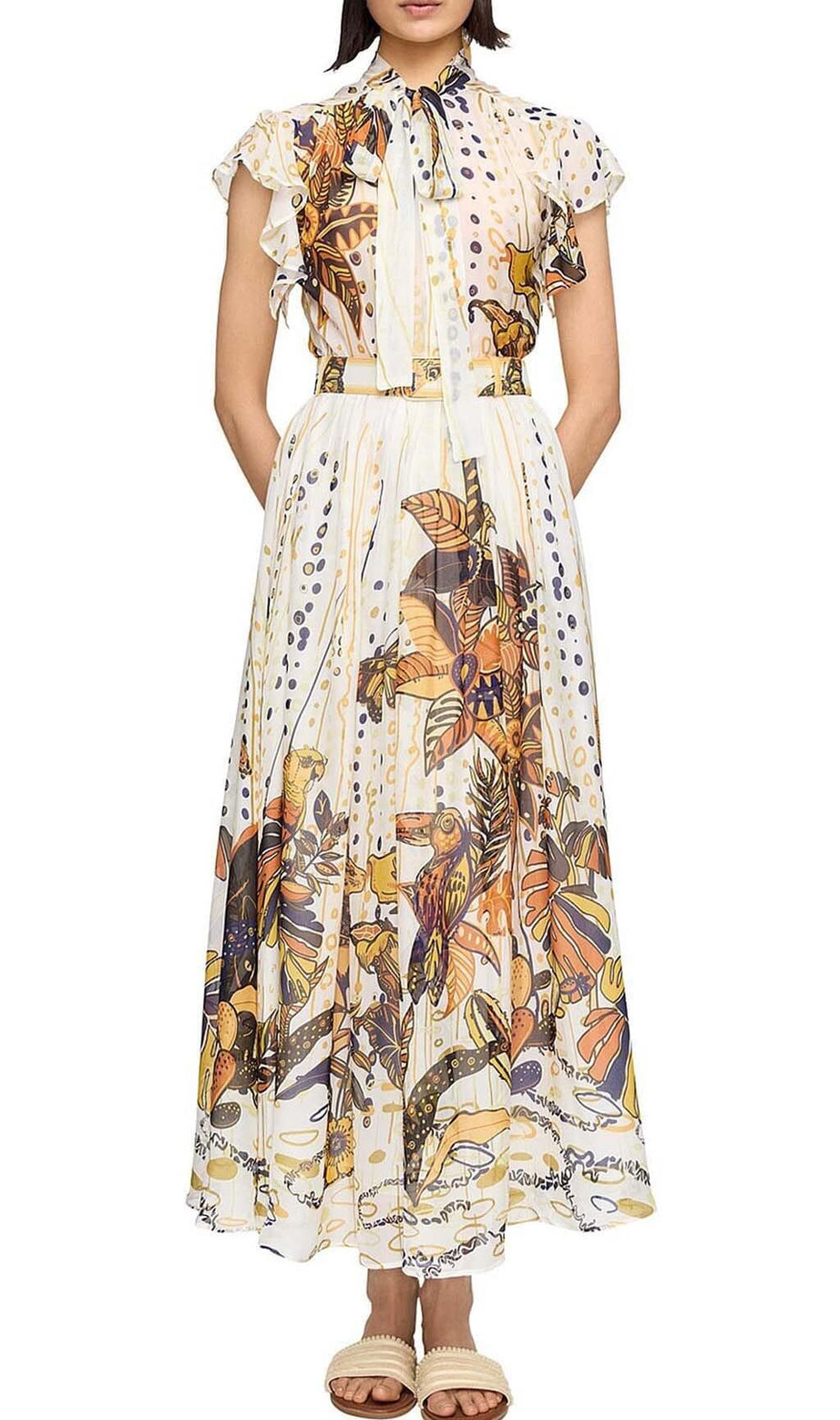 RUFFLE SLEEVE RELAXED MAXI DRESS