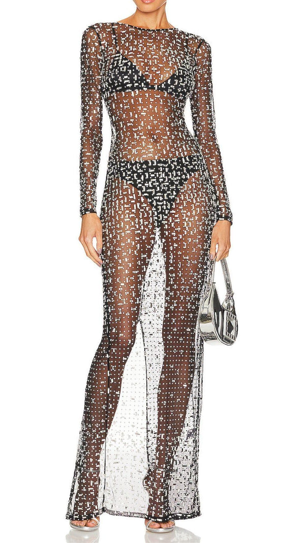 AIIZIE SEQUIN LACE PERSPECTIVE DRESS IN BLACK - product image