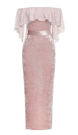 RUFFLED BANDEAU SATIN MAXI DRESS IN PINK