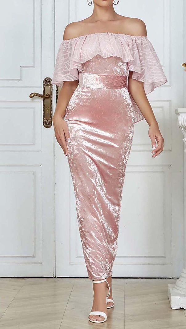 AIIZIE RUFFLED BANDEAU SATIN MAXI DRESS IN PINK - product image