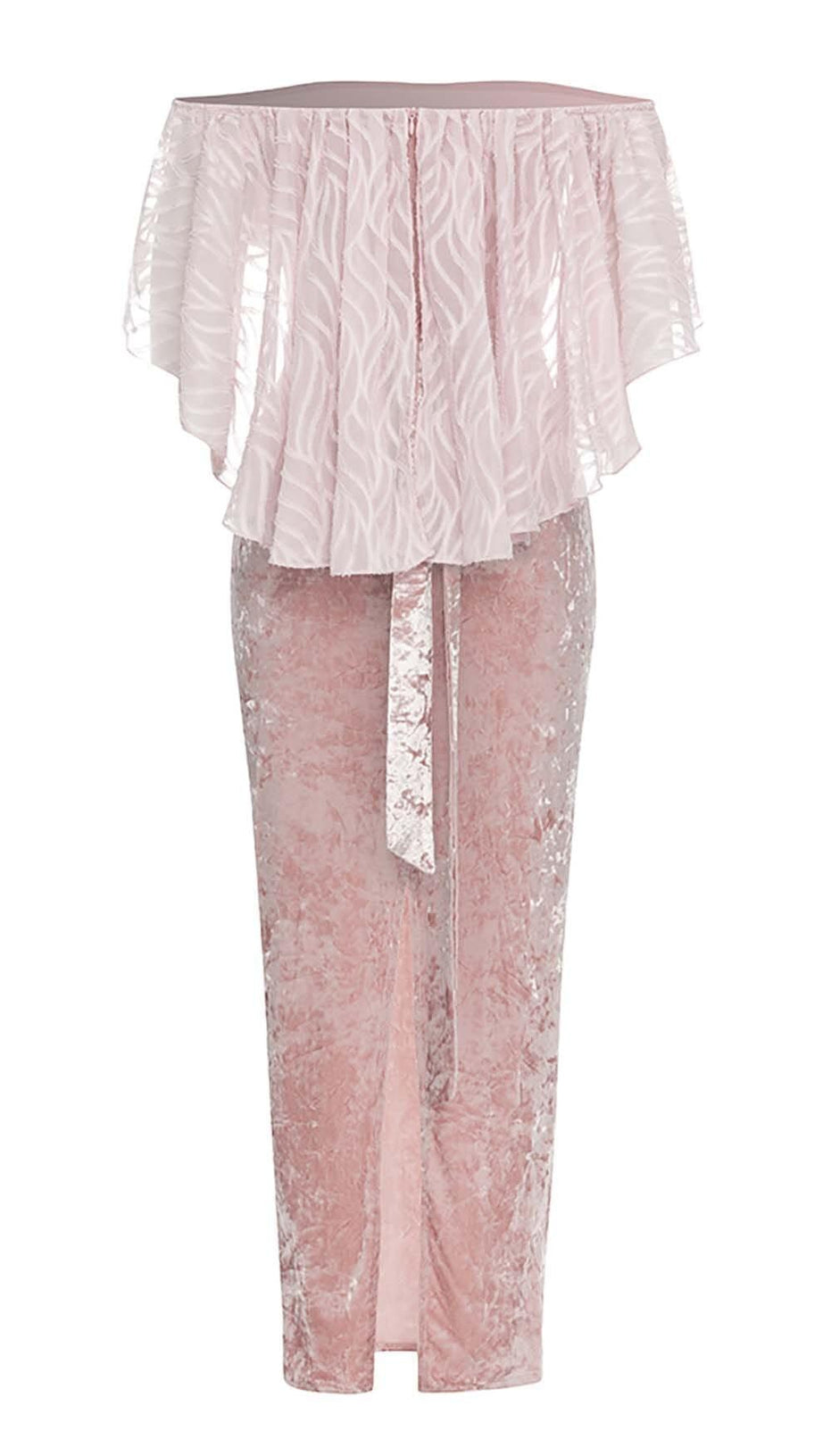 BANDEAU-MAXIKLEID AUS SATIN MIT RÜSCHEN IN ROSA