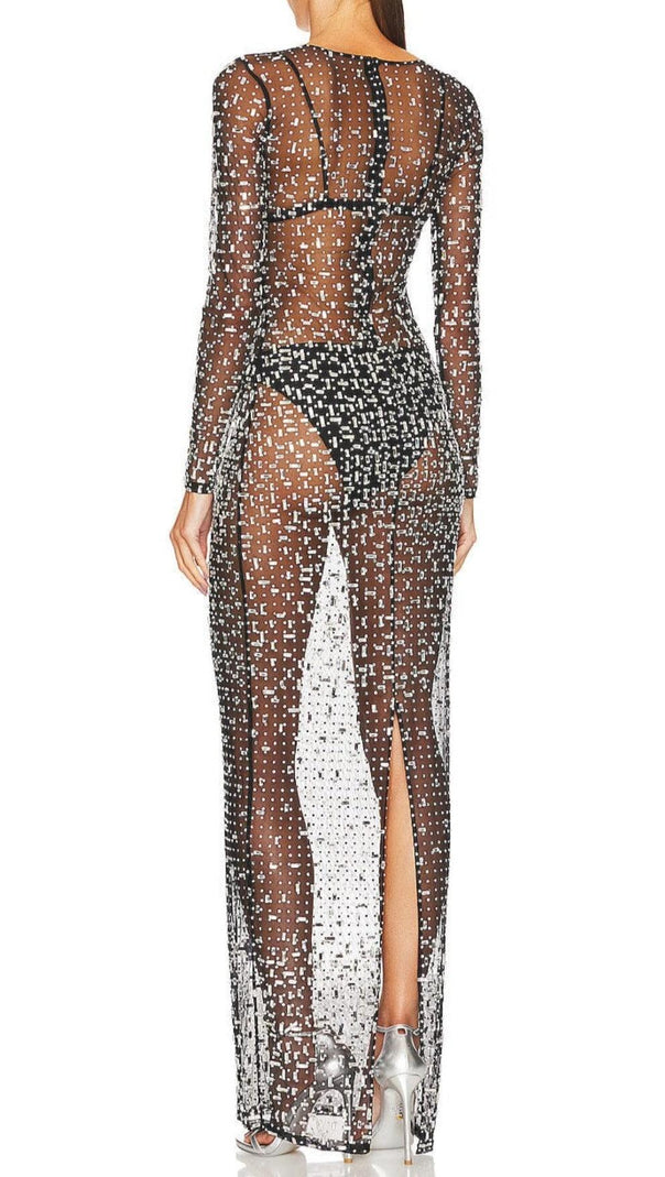 AIIZIE SEQUIN LACE PERSPECTIVE DRESS IN BLACK - product image