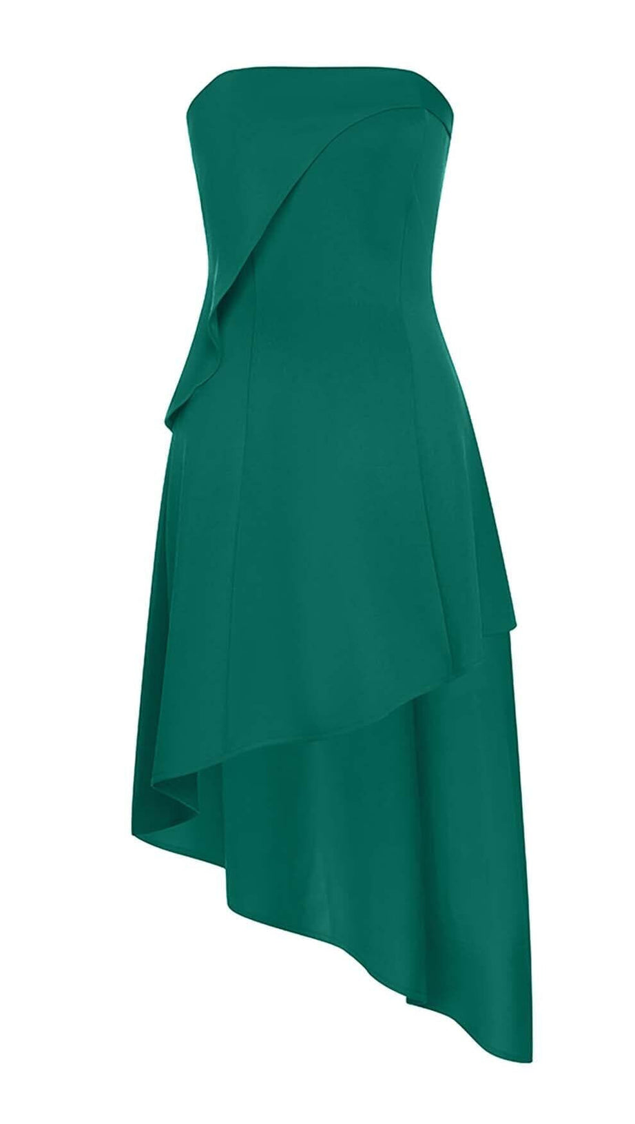 SLEEVELESS BANDEAU HIGH-LOW DRESS IN GREEN