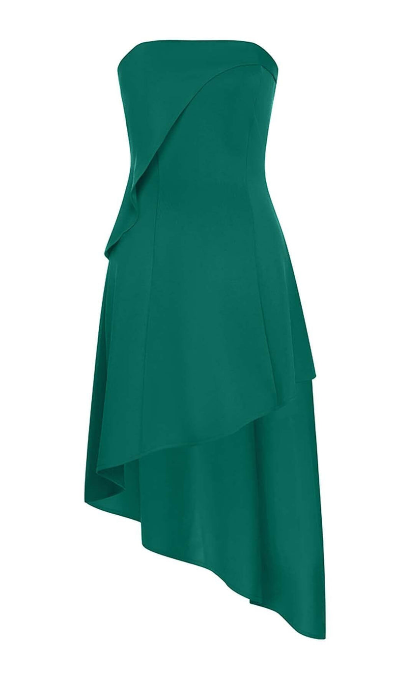 SLEEVELESS BANDEAU HIGH-LOW DRESS IN GREEN