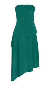 SLEEVELESS BANDEAU HIGH-LOW DRESS IN GREEN