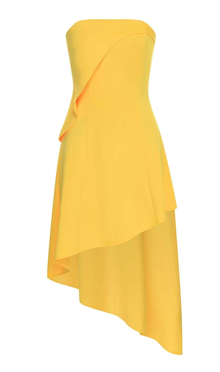 SLEEVELESS BANDEAU HIGH-LOW DRESS IN YELLOW