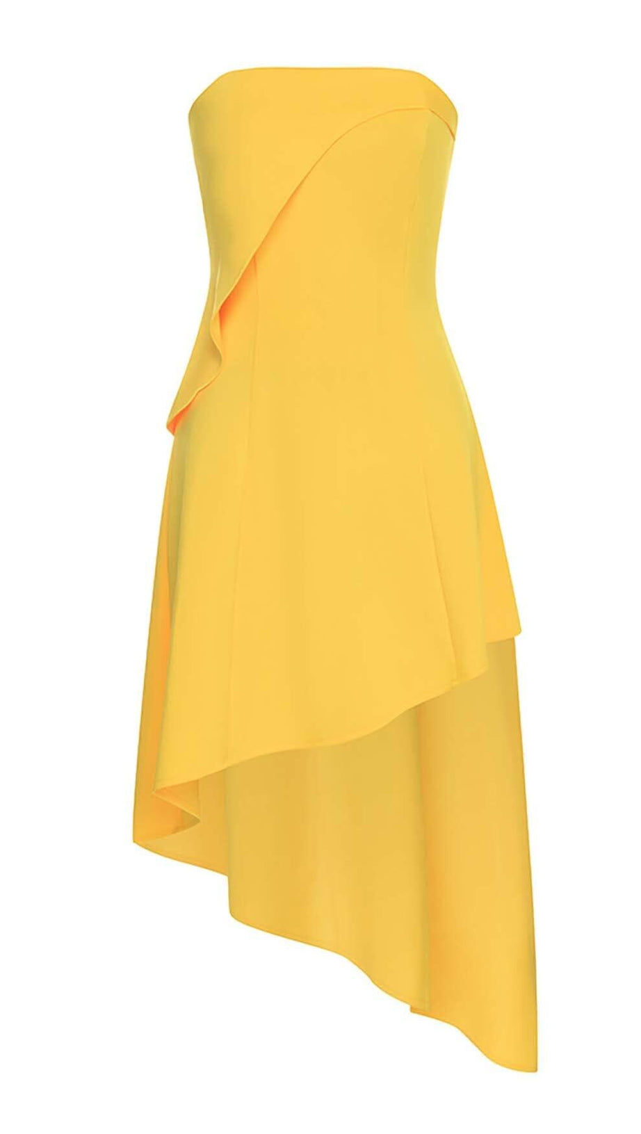 SLEEVELESS BANDEAU HIGH-LOW DRESS IN YELLOW