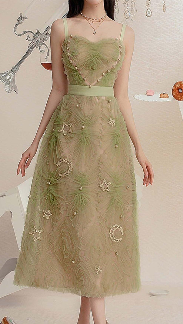AIIZIE SPAGHETTI STRAPS MESH MIDI DRESS - product image