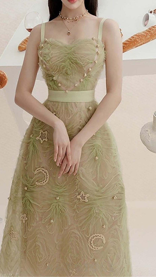 AIIZIE SPAGHETTI STRAPS MESH MIDI DRESS - product image