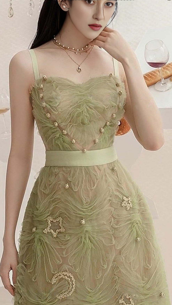 AIIZIE SPAGHETTI STRAPS MESH MIDI DRESS - product image