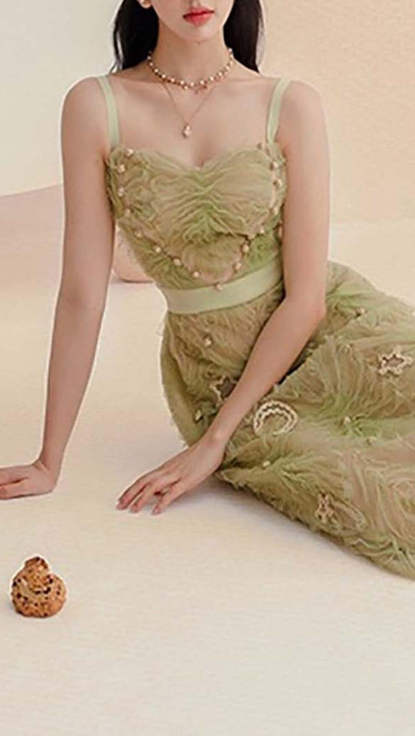 AIIZIE SPAGHETTI STRAPS MESH MIDI DRESS - product image