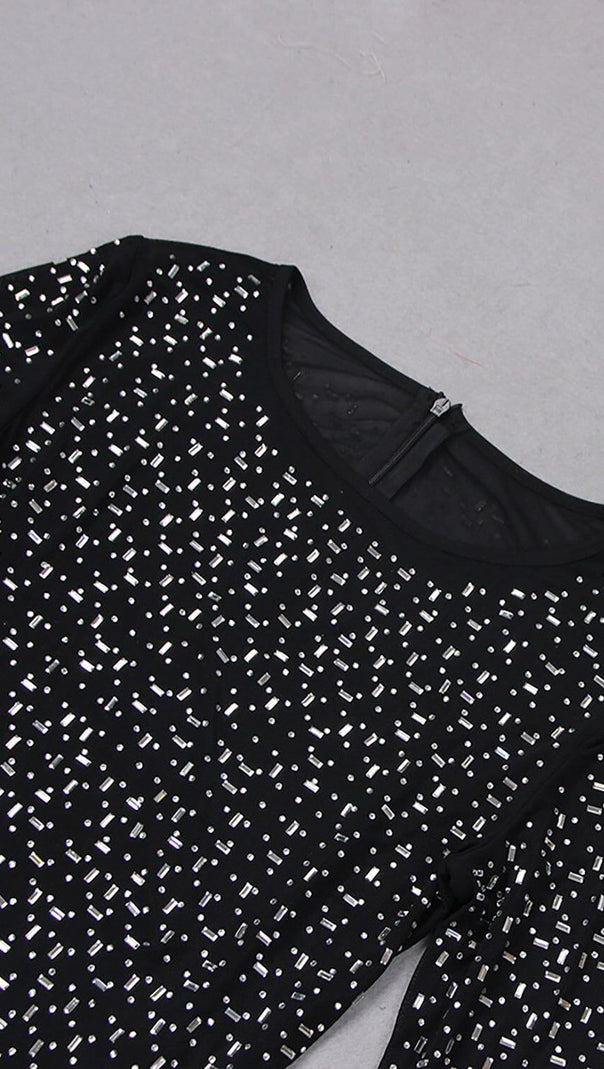 AIIZIE SEQUIN LACE PERSPECTIVE DRESS IN BLACK - product image