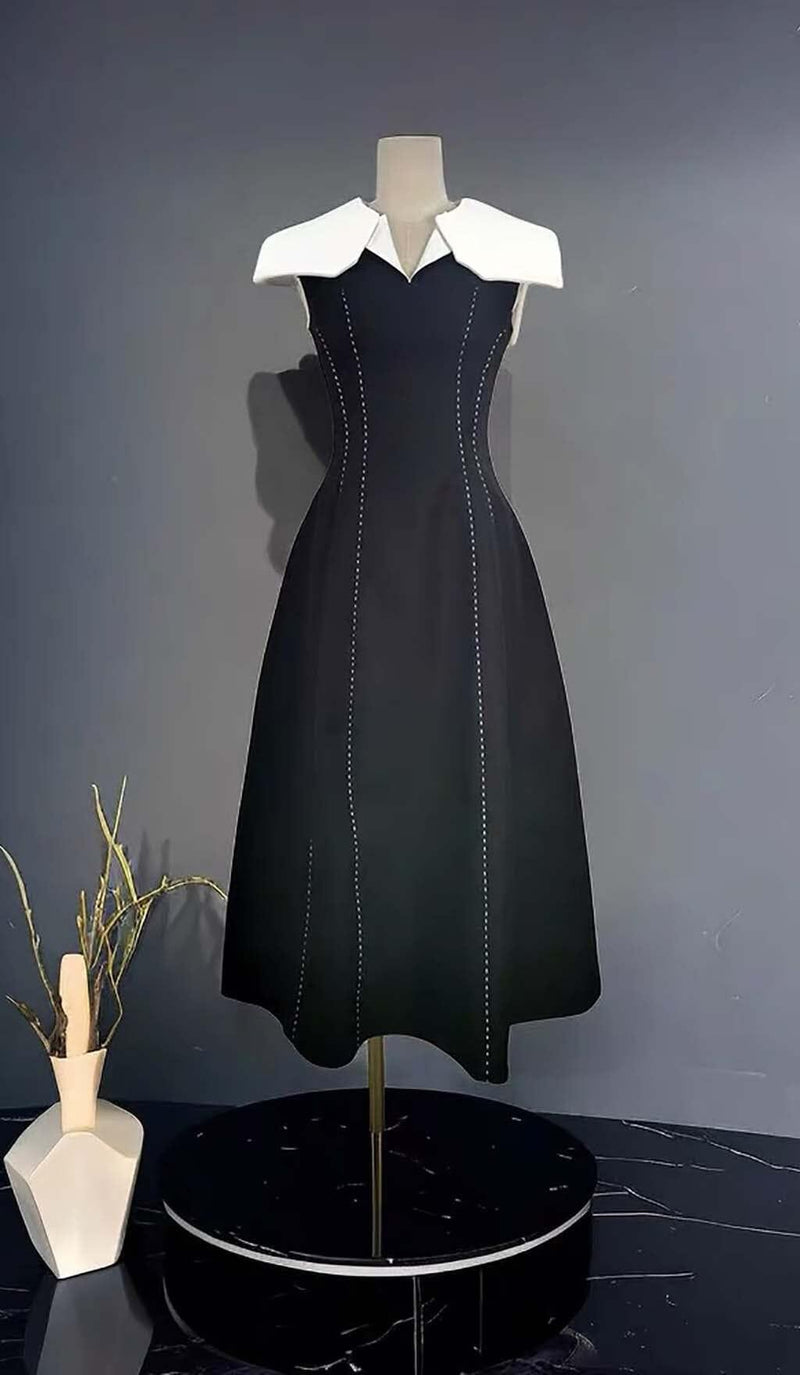 STITCHING A LINE MIDI DRESS IN BLACK