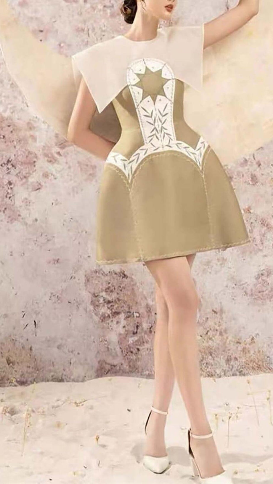 STITCHING A-LINE MINI DRESS IN KHAKI