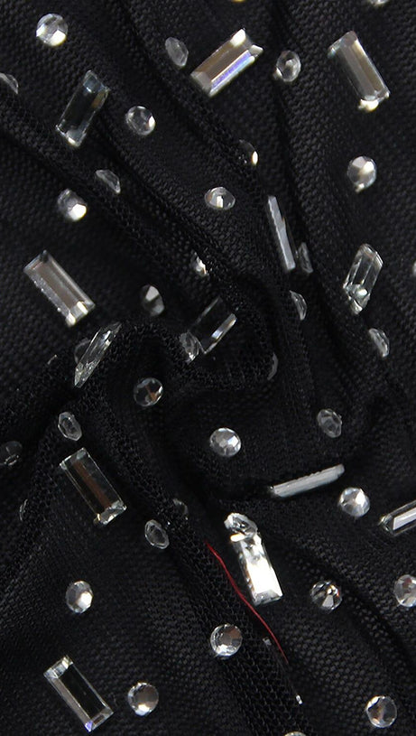 SEQUIN LACE PERSPECTIVE DRESS IN BLACK