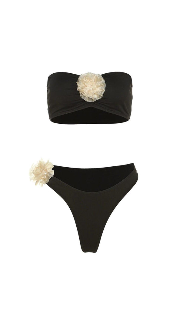AIIZIE STRAPLESS ROSE BIKINI TWO PIECE SET IN BLACK - product image