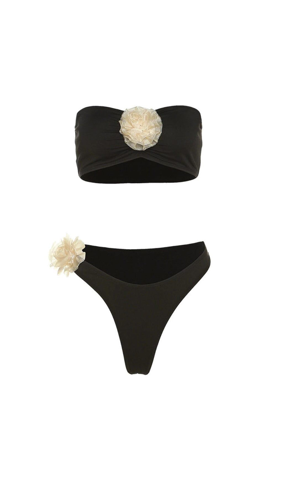 STRAPLESS ROSE BIKINI TWO PIECE SET IN BLACK