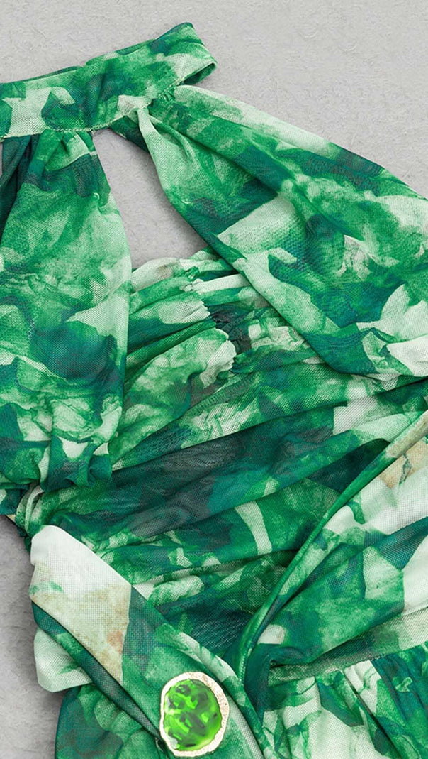 AIIZIE TIE FRONT HALTER NECK BACKLESS JUMPSUIT IN GREEN - product image