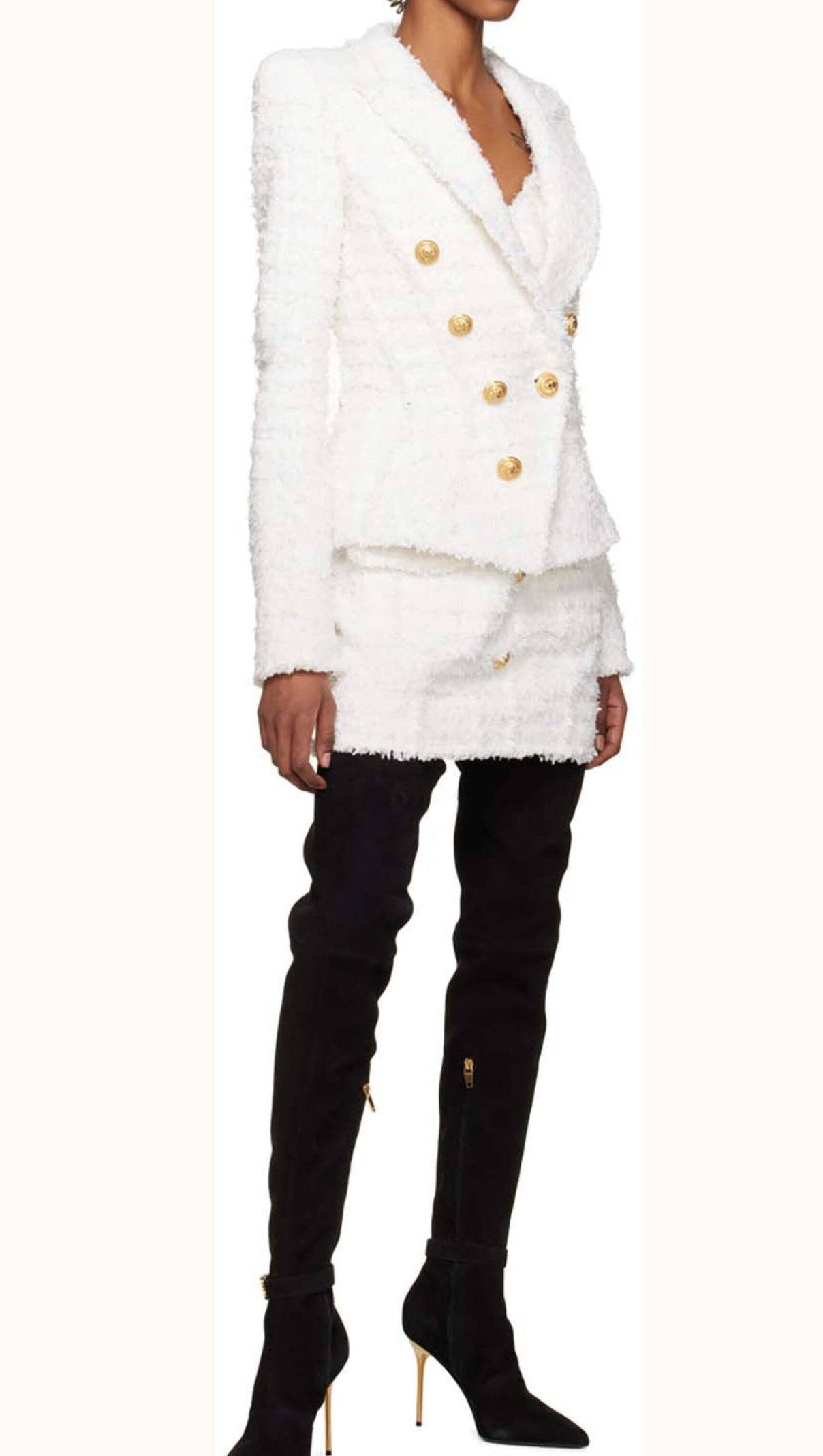 AIIZIE TWEED DOUBLE-BREASTED BUTTON BLAZER& PANT SET - product image
