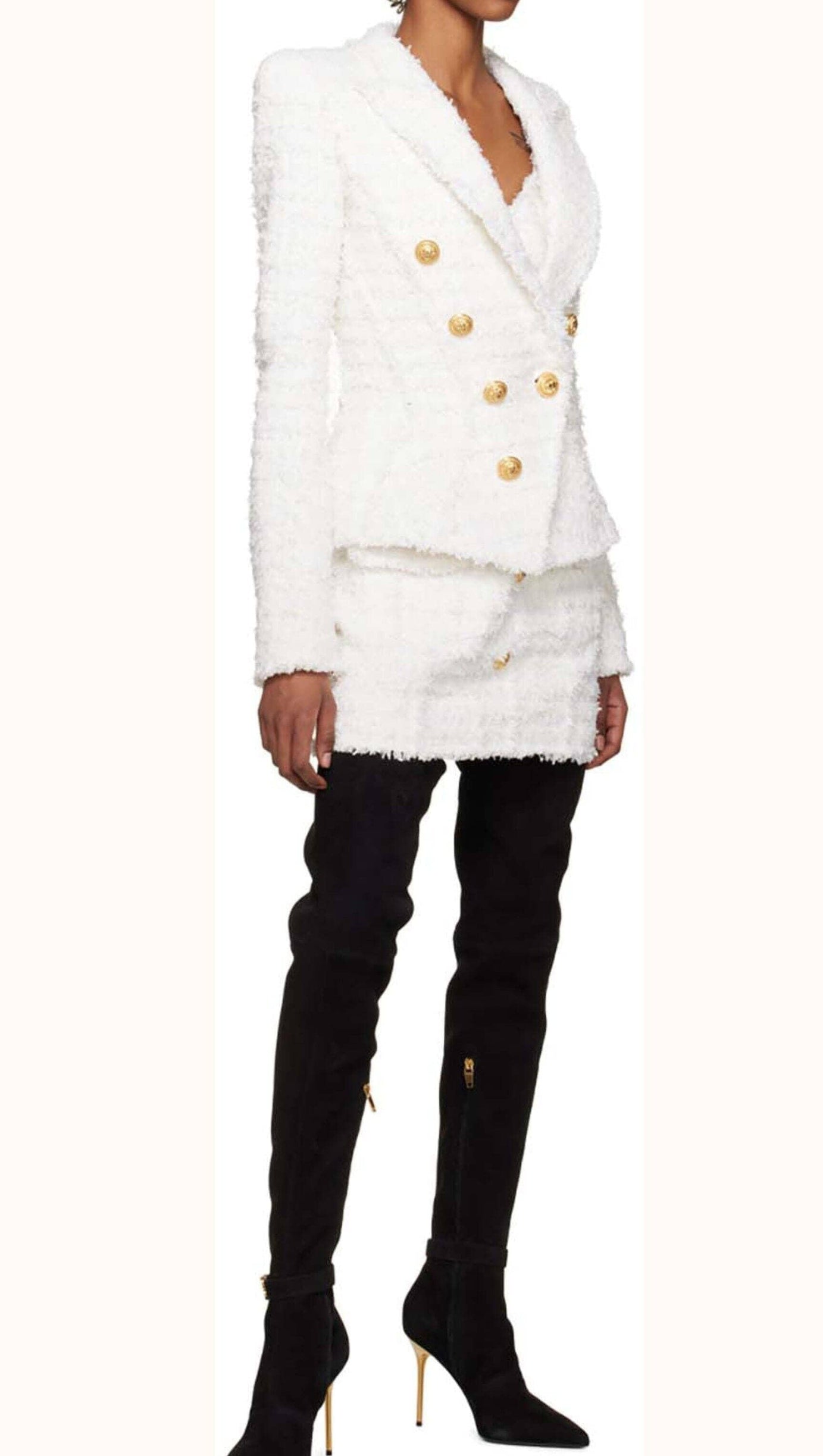 TWEED DOUBLE-BREASTED BUTTON BLAZER& PANT SET