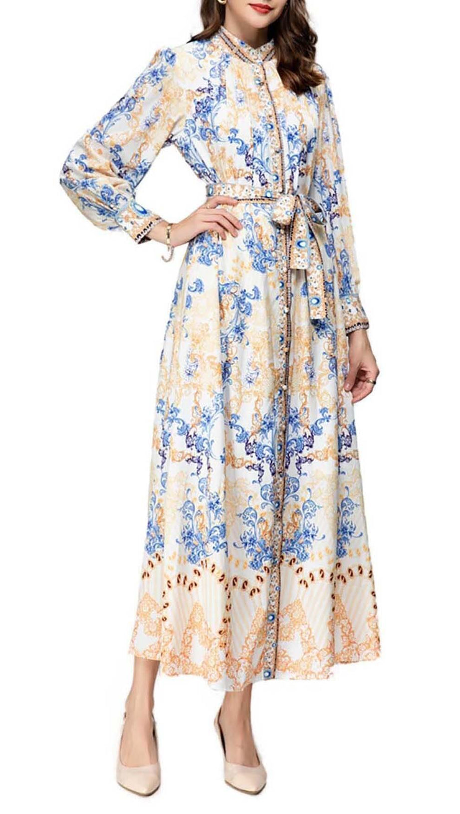VINTAGE FLORAL FULL PRINTING MAXI DRESS