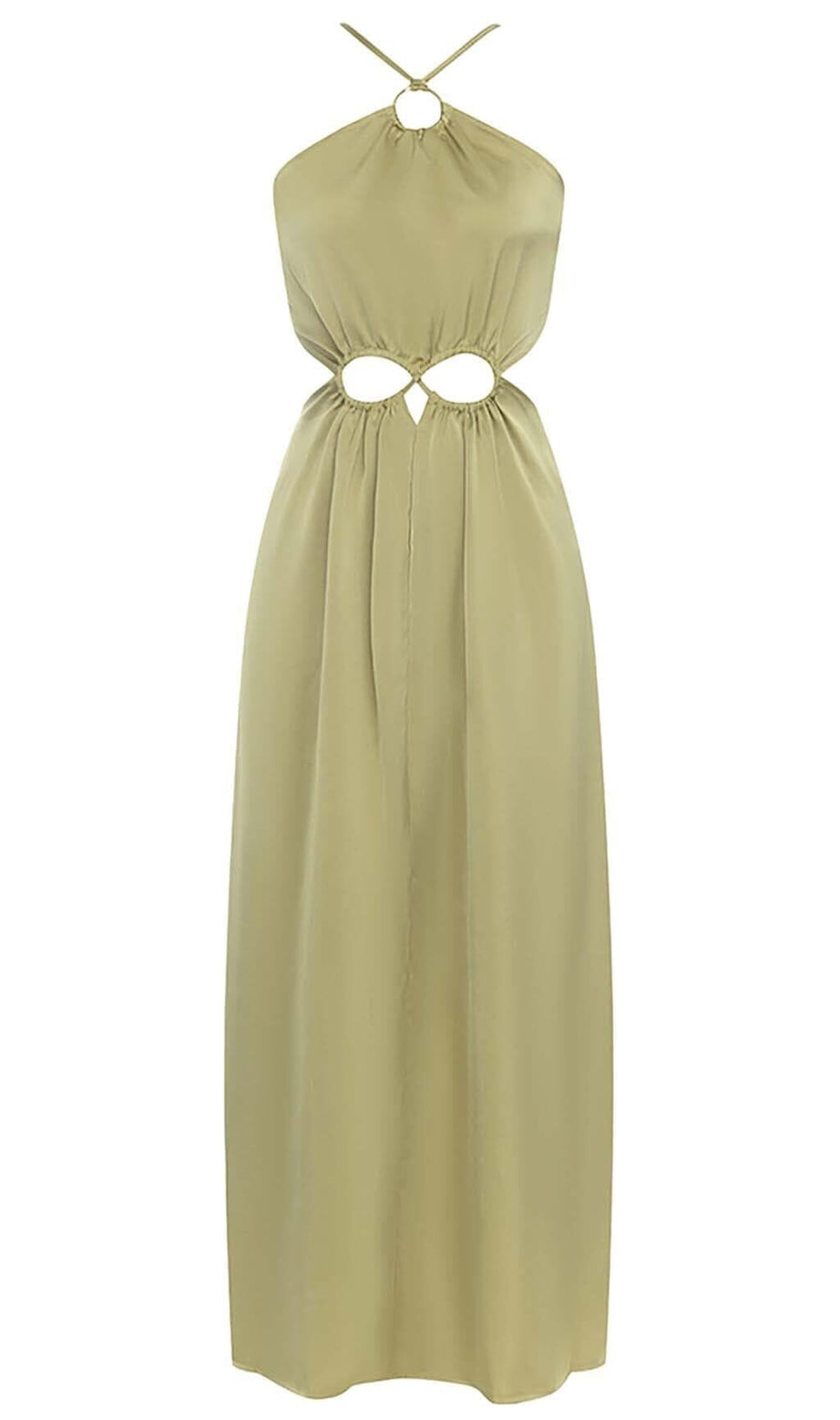 WAIST CUTOUT SATIN MAXI DRESS IN OLIVE