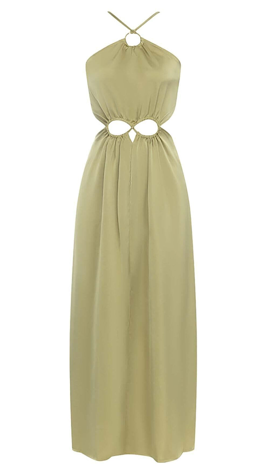 Maxikleid aus Satin mit Taillenausschnitt in Olivgrün