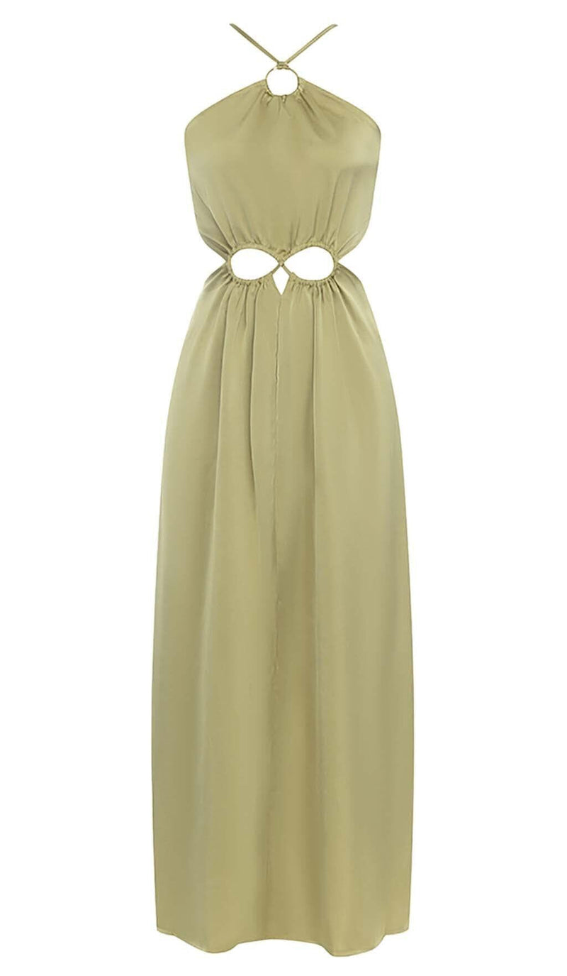 WAIST CUTOUT SATIN MAXI DRESS IN OLIVE