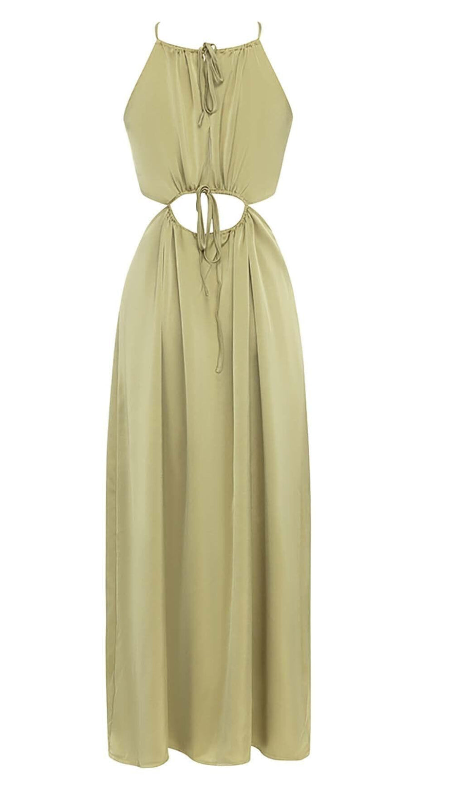 WAIST CUTOUT SATIN MAXI DRESS IN OLIVE