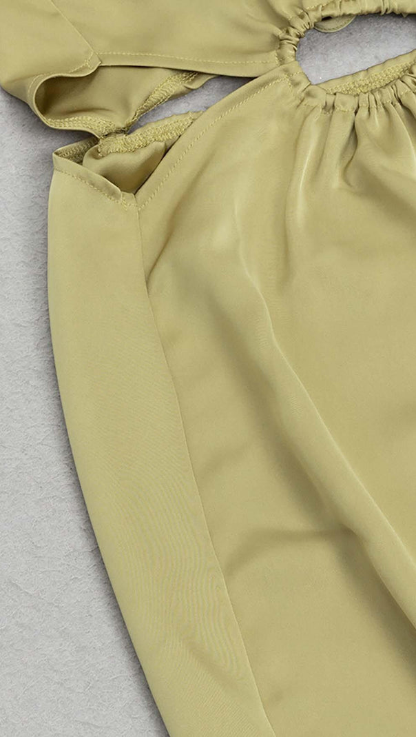 AIIZIE WAIST CUTOUT SATIN MAXI DRESS IN OLIVE - product image