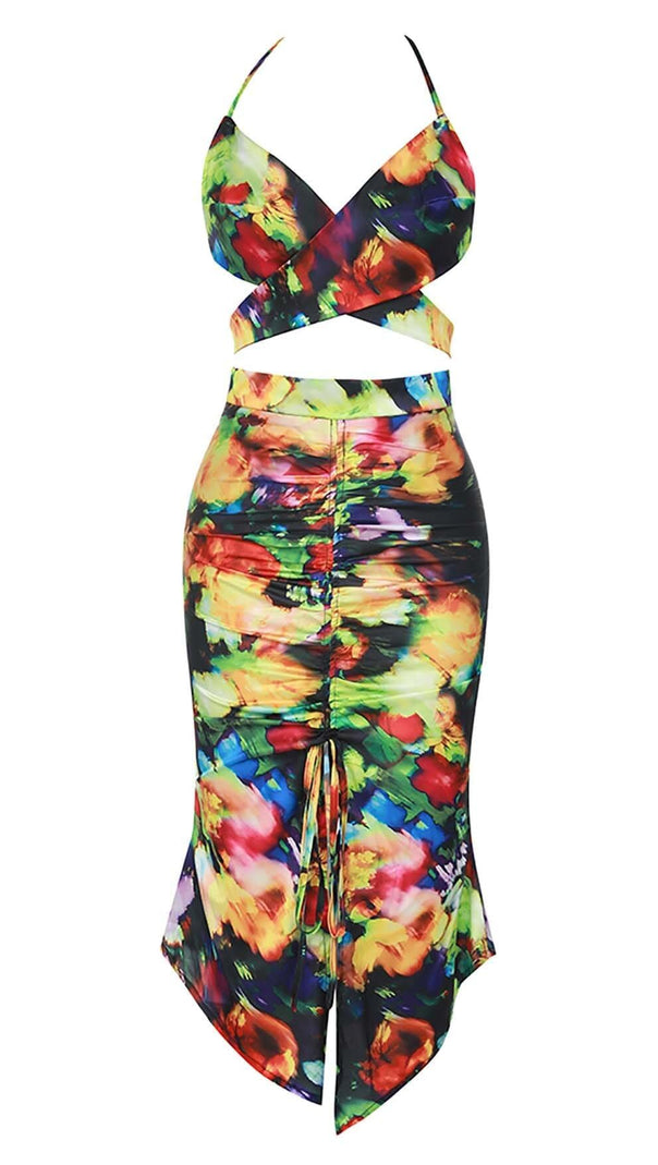 AIIZIE ALLOVER PRINT HALTER TWO PIECE SET - product image