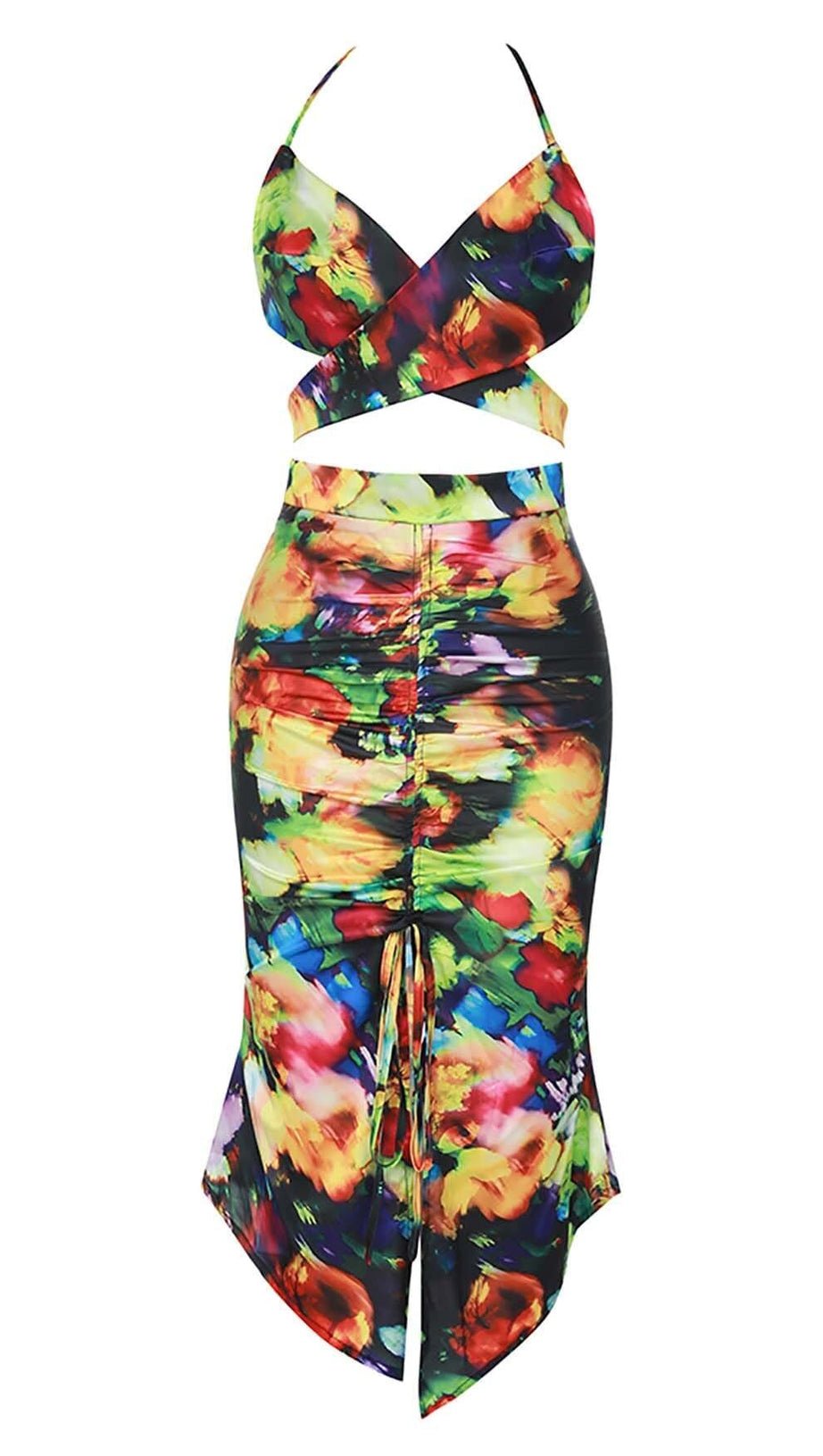 ALLOVER PRINT HALTER TWO PIECE SET