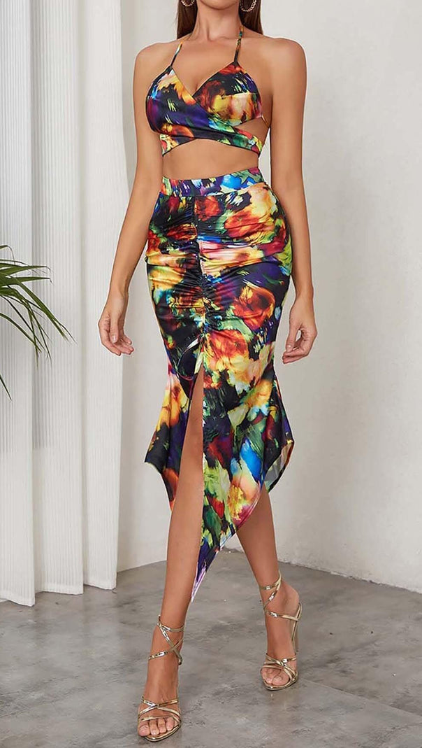 AIIZIE ALLOVER PRINT HALTER TWO PIECE SET - product image