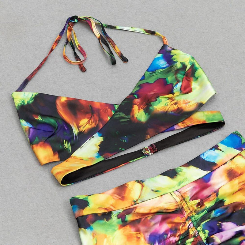 ALLOVER PRINT HALTER TWO PIECE SET