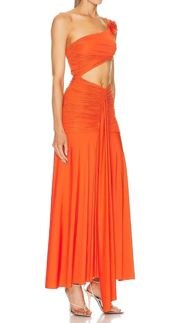 AIIZIE ASYMMETRIC RUCHED JERSEY MAXI DRESS IN ORANGE - product image