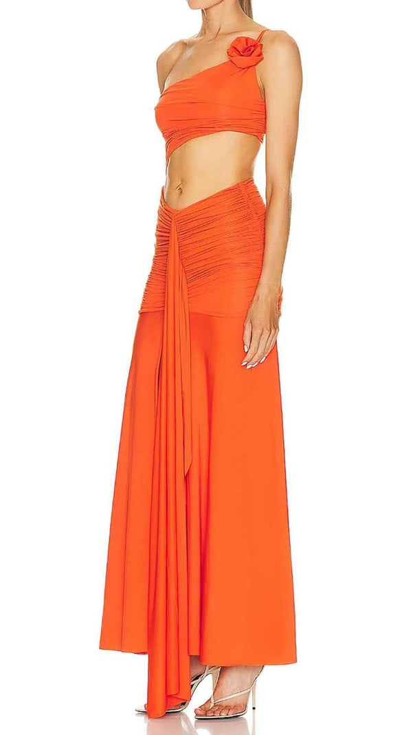 AIIZIE ASYMMETRIC RUCHED JERSEY MAXI DRESS IN ORANGE - product image