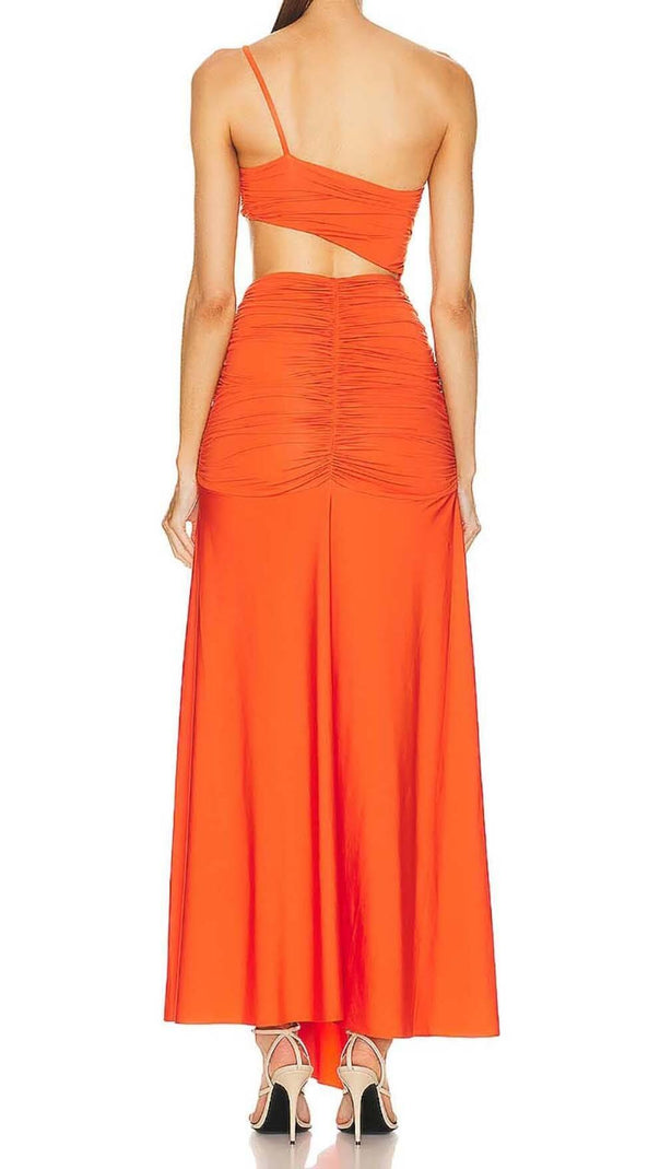 AIIZIE ASYMMETRIC RUCHED JERSEY MAXI DRESS IN ORANGE - product image