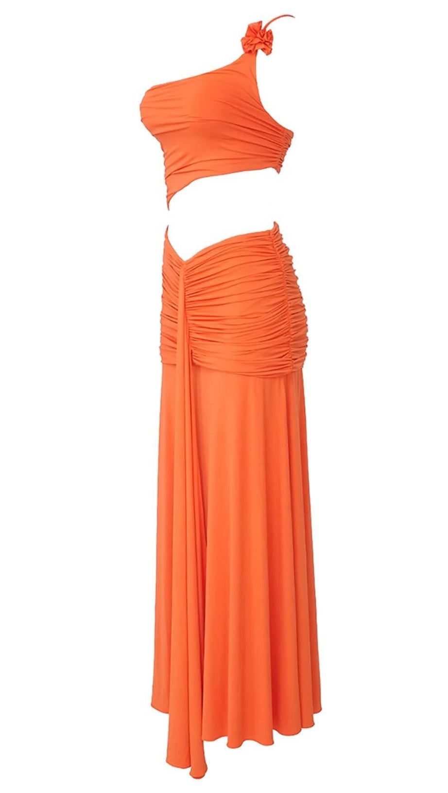ASYMMETRIC RUCHED JERSEY MAXI DRESS IN ORANGE