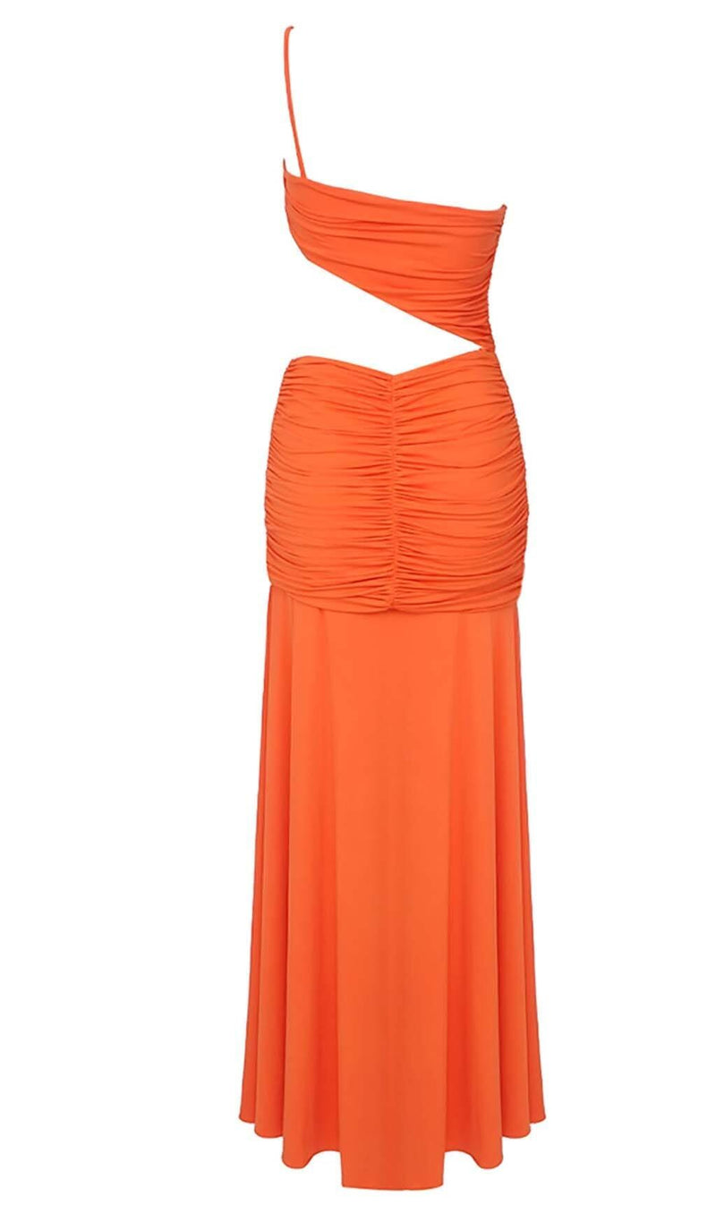 ASYMMETRIC RUCHED JERSEY MAXI DRESS IN ORANGE