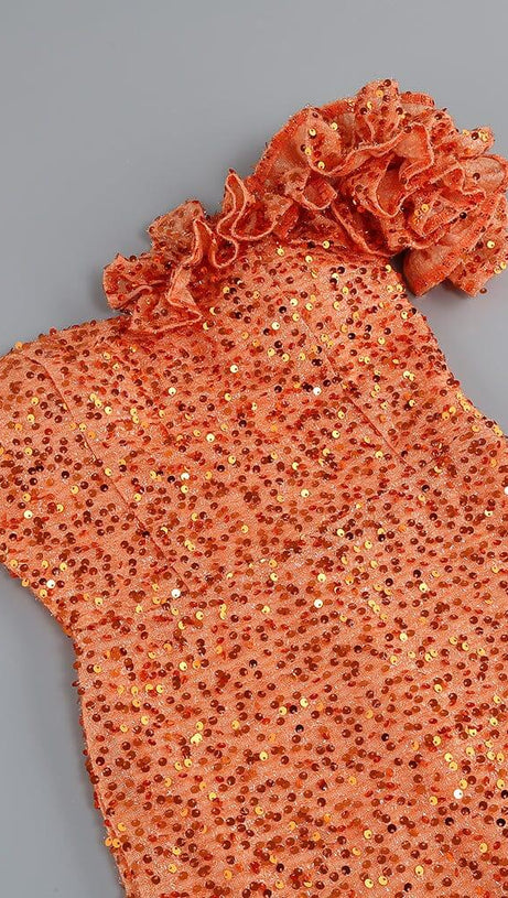 ASYMMETRIC SEQUIN MAXI DRESS IN ORANGE