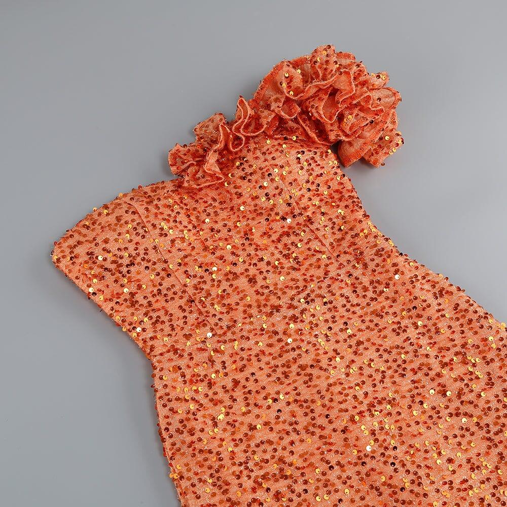 AIIZIE ASYMMETRIC SEQUIN MAXI DRESS IN ORANGE - product image